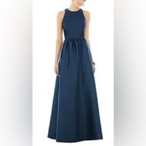Alfred Sung Midnight Blue Satin Evening Gown Size 4